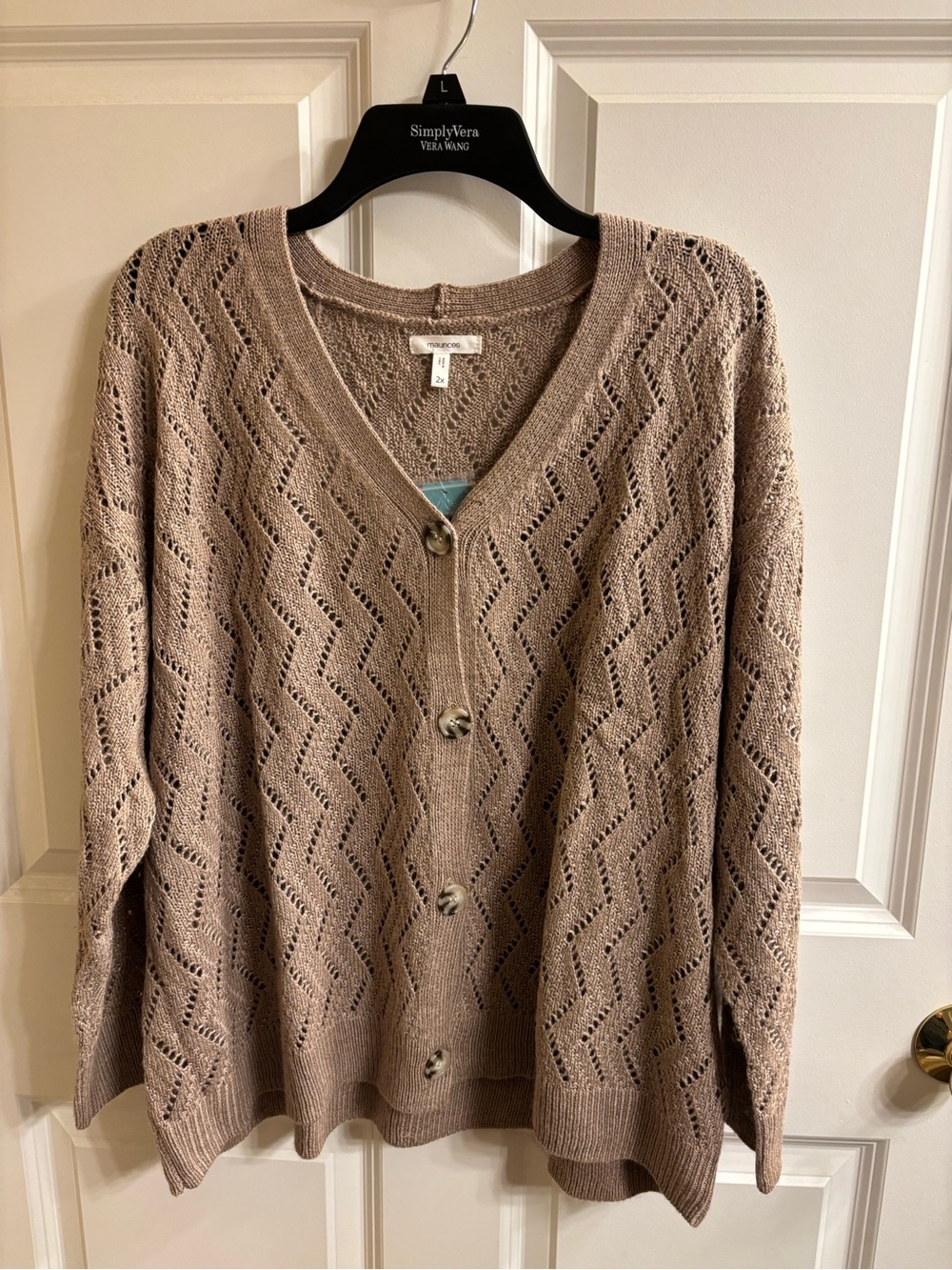 Maurices Taupe Open-Weave Button Front Cardigan